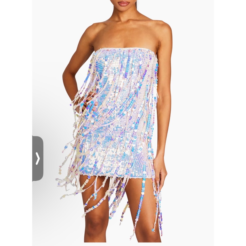 RETROFETE Shira Sequin Fringe Crochet Dress - Optic White / XS/S NWT